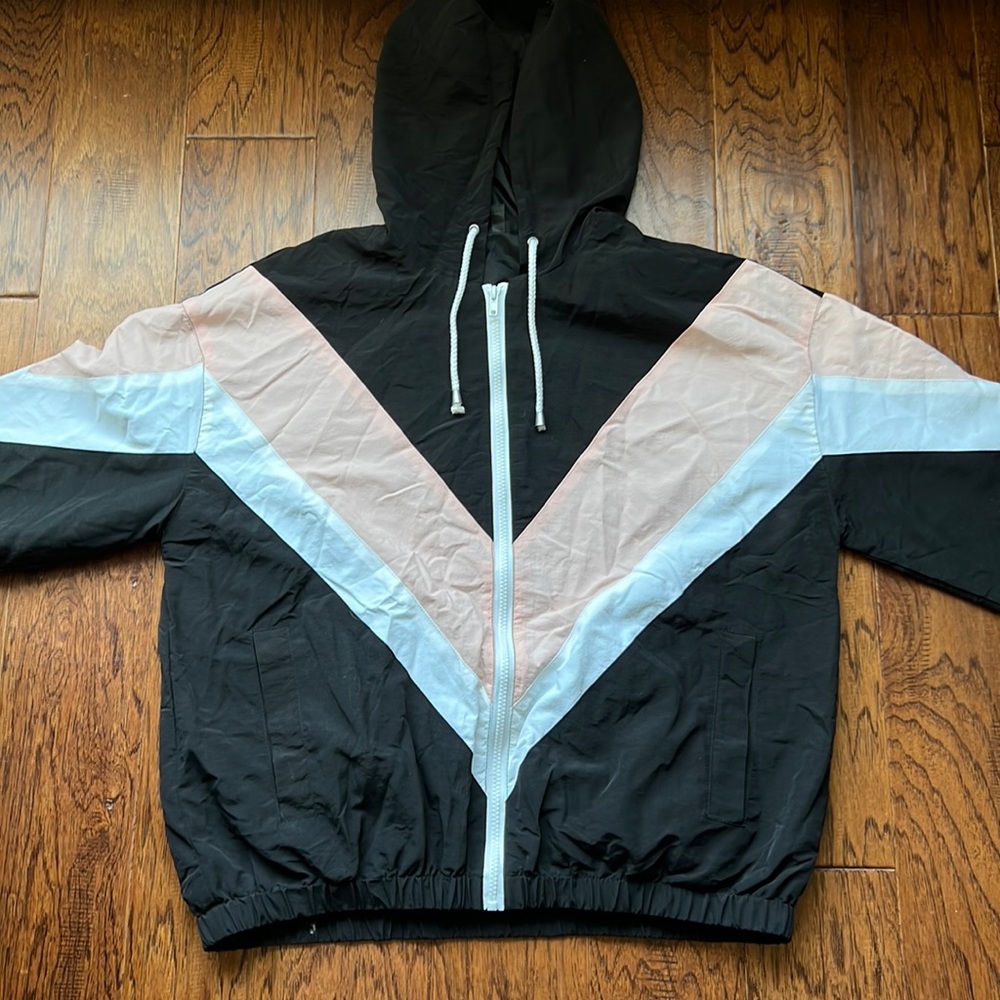 TopShop Black, White and Pink Retro Windbreaker Jacket